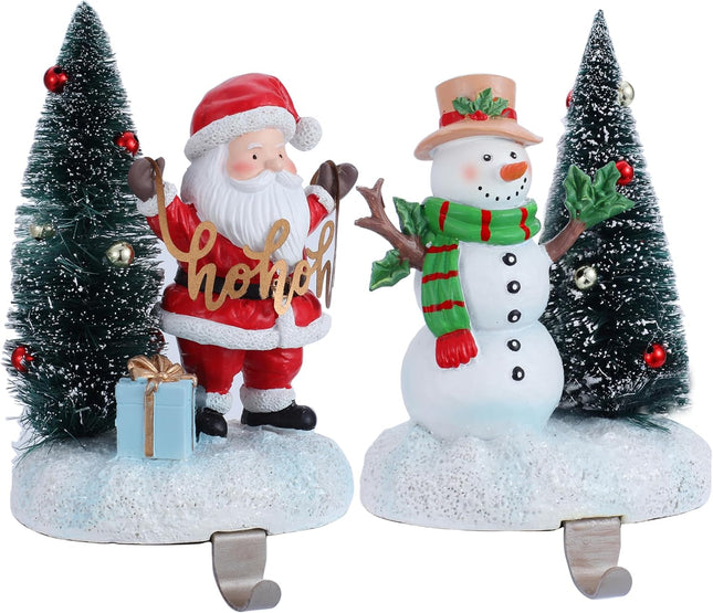 2 Set Christmas Snowman Stocking Holders for Fireplace Mantle Garland Mantel Clips Stocking Hook Santa Claus Stocking Hangers Holiday Decor (2,C- Santa Claus)