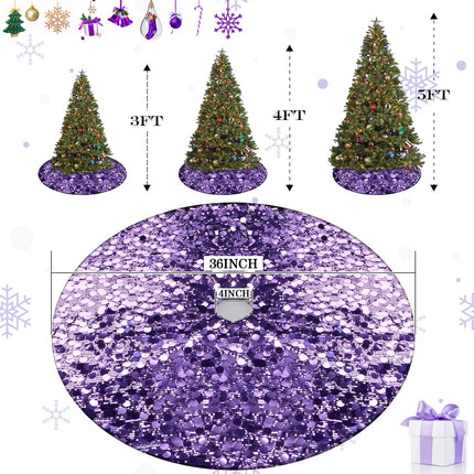 Purple Sequin Tree Skirt, Small Glitter Christmas Tree Skirt 36 Inch, Xmas Sparkly Tree Mats for Christmas Pencil Tree, Purple Halloween Christmas Decorations Ornaments