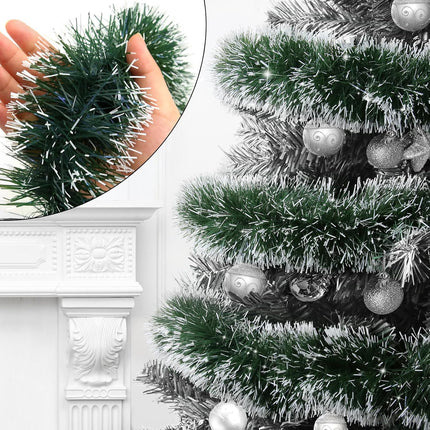 50FT Christmas Tinsel Garland Decorations to Christmas Tree, Thick and Thin Metallic Streamers Foil Tinsel Twist Garland Decor Home Indoor Outdoor Party Supplies (Green)