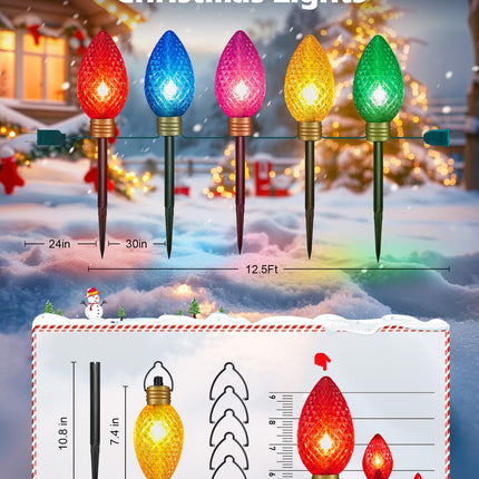 Minetom 11Feet 5 LED Super Jumbo Strawberry Christmas String Lights or Pathway Marker Lights, Outdoor Xmas Decorations, Jumbo C9 Hanging Lights Waterproof Lawn Dec for Holiday Tree Roof Yard Garden