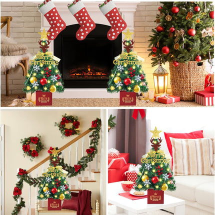 Mini Christmas Tree, 24 Inch Small Christmas Tree, Artificial Table Top Christmas Trees with Lights, Star Treetop and Ornaments, DIY Christmas Decoration, Holiday Decorations Xmas Indoor, Home Decor