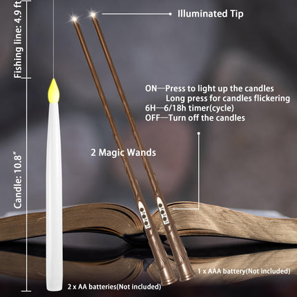 Floating Candles with Wand, 20 Pack Halloween Flameless Candles Battery Operated LED Taper Hanging Candles Electric Candle for Christmas Halloween Birthday Party Decor