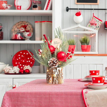 Mini Christmas Tree with Lights Artificial Small Table Top Christmas Tree 12In with Xmas Ball Pine Cone Berry Candy Canes Ornaments for Fireplace Mantel Centerpiece Christmas Decor Home Prelit Decor