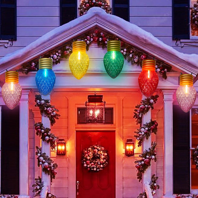Outdoor Christmas Decorations Lights, 16Ft Jumbo Xmas String Lights with 10 5'' LED Large Multicolor Strawberry Bulb Christmas Roof Hanging Lights for Outdoor Patio Eave Xmas Tree Garden Holiday Decor