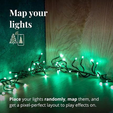 Twinkly Cluster 19.7ft RGB, Dense Strip of 400 LED Lights, in- and Outdoor Smart Multicolor LED Lights, Compatible Alexa and Google Home, Gaming Lights, IP44, App Mapping, Green Wire