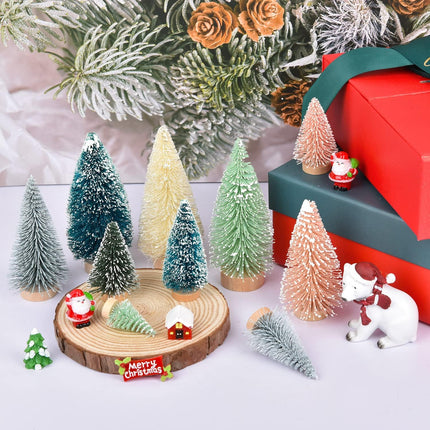 DearHouse 30PCS Artificial Mini Christmas Trees, Mini Pine Tree Sisal Trees with Wood Base Bottle Brush Trees for Christmas Table Top Decor Winter Crafts Ornaments (Pink, 30)