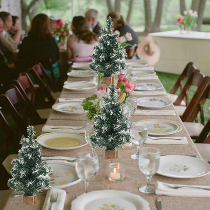 alfyng 4pcs Tabletop Mini Christmas Tree, Simulated Snow Miniature Pine Christmas Trees with Wooden Base for Christmas Decor Xmas Party Home Table Craft Decorations 7.87/11.81 Inch