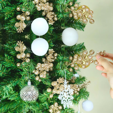 24 Pieces Christmas Glitter Berries Stems Artificial Berry Twig Stem Berry Picks Decorations for Christmas Ornaments, DIY Xmas Wreath Holly Berry Holiday and Party Decor (Champagne)
