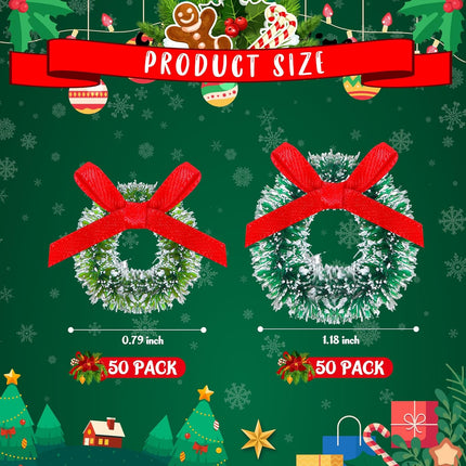 Hotop 100 Pcs Mini Christmas Wreaths Artificial Christmas Miniature Green Mini Wreath Artificial Christmas Wreaths Miniature Dollhouse Christmas Decorations for Tree Hanging Ornaments(0.79"D, 1.18"D)