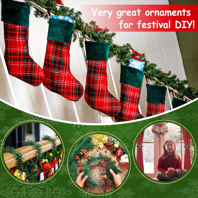 30PCS 14'' Christmas Pine Garland Ties, Xmas Decorative Twist Ties for Garland, Artificial Pine Wire Twist Ties Flexible Wired Garland Ties, Faux Pine Greenery Stems Twist for Stairs Railing Banister