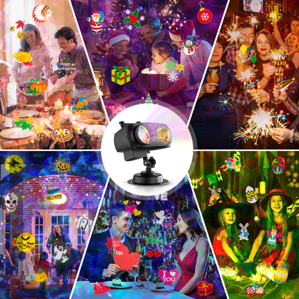 Christmas Projector Lights Outdoor, 2 in 1 HD Effect Holiday Projector, 80 HD Patterns 10 Water Wave Effects, with Remote Control, Timer Memory Function, 10 Slides for Various Festive