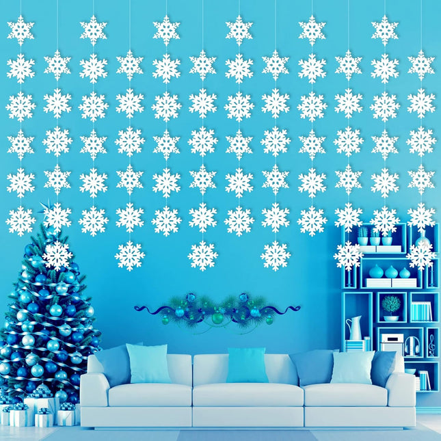 12 Pack Christmas Snowflake Hanging Garland, 72pcs White Snowflake, Frozen Winter Xmas Tree Year Party Door Window Streamer String Bunting Decorations