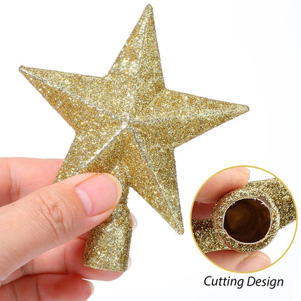 WLLHYF 2 Pack Glitter Mini Star 4 Inch Christmas Tree Topper Decorative Holiday Small Treetop Plastic Ornaments for Christmas Home Decoration Birthday Party(Gold,Red)