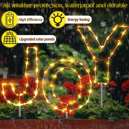 VIHOSE 3 Pcs Solar Christmas Joy Nativity Lighted Decorations Metal Joy Letters Outdoor Solar Stake Christmas Decorations Yard Joy Lighted Sign for Holiday Xmas Garden Church Eve Party Night Decor