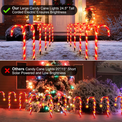 Brightown 12Packs Christmas Candy Cane Pathway Lights Markers with Stake 24.5" Outdoor LED Christmas Decorations Lights 8 Modes for Yard Patio Xmas Outdoor Path Garden Walkway, Warm White
