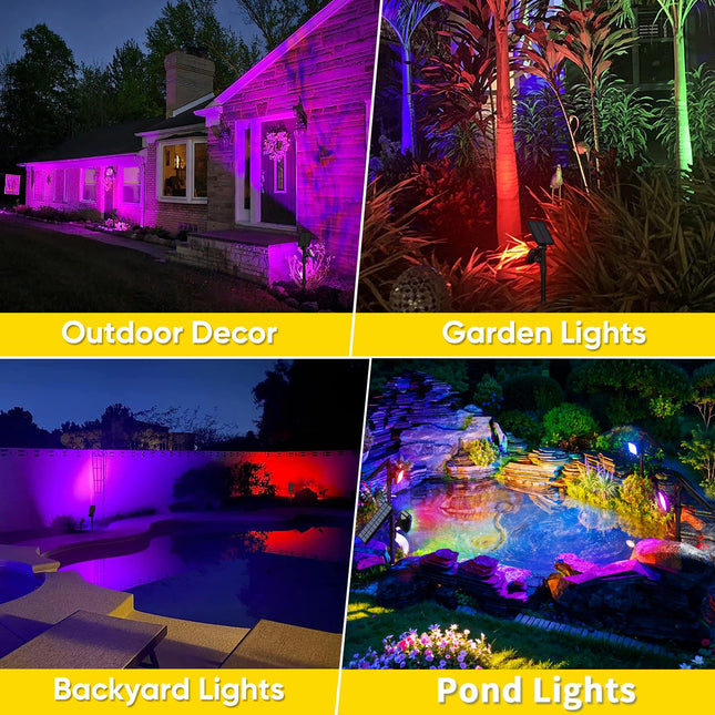 ROSHWEY Solar Spot Lights Outdoor, Colored Solar Outdoor Lights Waterproof Halloween Solar Powered Spotlight Landscape Lighting for Outside House Garden Yard Tree Pool Christmas Decorative, 4 Pack