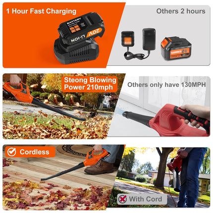 Leisch Life Cordless Leaf Blower with 2.0Ah Battery & Fast Charger+Cordless Leaf Blower Straps