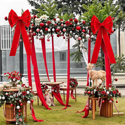 Red Christmas Large Velvet Bows: 36" x 18" Golden Edged Velvet Bow - Christmas Tree Topper Ornament Bow for Christmas Tree Wreath Door and Fireplace Decoration (6, Red)
