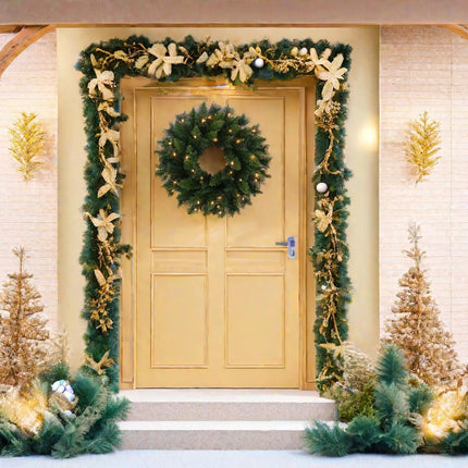 Pre-Lit Artificial Christmas Wreath 20 Inches Battery Operated Timer Lighted Christmas Wreath, Artificial Wreath Christmas Decoration Home Indoor Outdoor