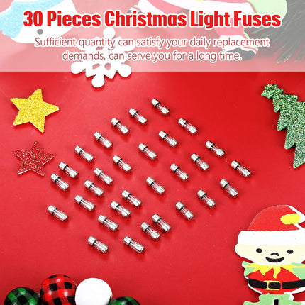 Christmas Light Fuses 125 Volt 5 Amp Fast Blow Glass Fuse Christmas Lights Fuse Replacement Glass Fuse Kit for LED Lights Outdoor String Lights, 3.6 x 10 mm/ 0.14 x 0.39 Inch (30 Pieces)