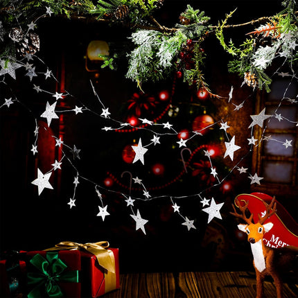 Jutom Glitter Star Garland Banner Christmas Party Decoration Sparkling Bunting Sliver Banner Hanging Decoration Wall Decor 72 Inch for Birthday Wedding Christmas Party Supplies Ladder Dress Up
