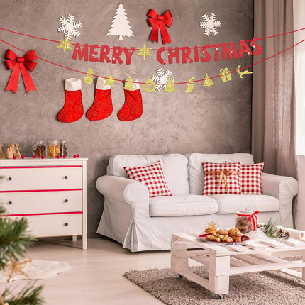 Set of 3 Pre-Strung Merry Christmas Banner Merry Christmas Garland Glitter Xmas Sign Inside Hanging Decor Outdoor Indoor Decoration for Home Holiday Party Supplies Porch(Red, Gold)