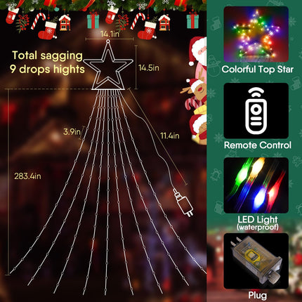 Christmas Decorations Lights 696 LED 24FT Christmas Lights Outdoor with 9 Strands Waterfall Lights 8 Modes IP65 Waterproof for Xmas Yard Garden Holiday Wedding Party