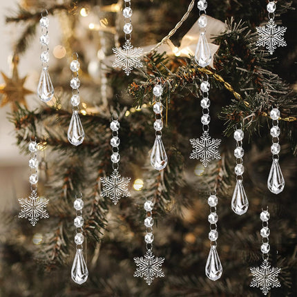 YUJUN 38PCS Christmas Tree Crystal Decorations Winter Snowflakes Christmas Icicle Drops Ornaments Hanging Chandelier Pendants Beads for Xmas Winter Year Wedding Party Decor