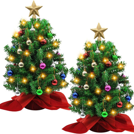 Joiedomi 2 Pack Prelit Tabletop Christmas Tree with Decoration Kit, 20" Artificial Mini Xmas Pine Tree with LED String Lights and Ornaments,Christmas Home Indoor Decoration Tree Decor