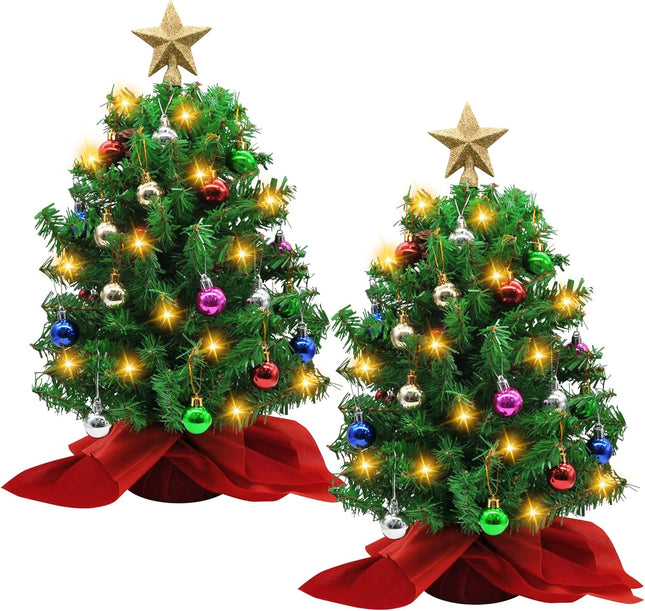 Joiedomi 2 Pack Prelit Tabletop Christmas Tree with Decoration Kit, 20" Artificial Mini Xmas Pine Tree with LED String Lights and Ornaments,Christmas Home Indoor Decoration Tree Decor
