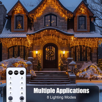 Minetom Icicle Lights for Outside, 66Ft 736 LED Warm White Christmas Lights with 138 Drops, Icicle Christmas Lights Outdoor with Remote and Timer, Christmas Lights for House Roof, Warm White