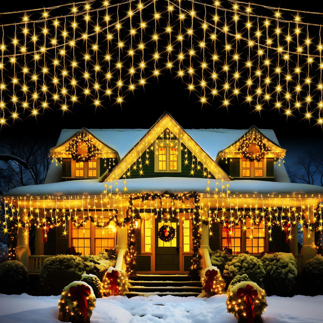 115FT 960LED Icicle Christmas Lights Outdoor 10Pcs Connectable 8 Modes Waterproof Warm White Icicle Lights for Indoor & Outdoor Decorations Christmas Events Christmas Eve Night Decor