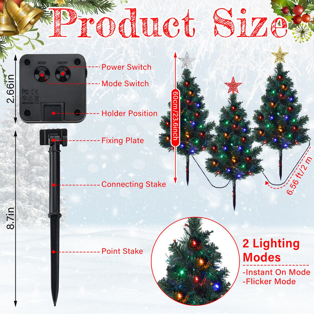 Libima 3 Pcs Solar Christmas Tree with 60 LEDs Solar Powered LED Christmas Lights 23.6 Inches Multicolored Outdoor Christmas Decorations for Driveway Garden Holiday Outside Pathway Garden Yard Decor