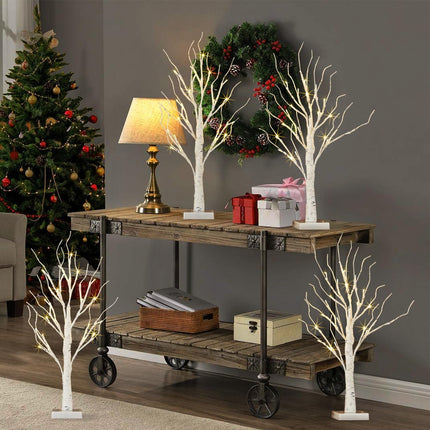 Lighted Birch Tree, 4 Pack 2FT Tree Indoor, Battery Operated Artificial Tree with 24 Warm White Lights, Inside Artificial Branch Tree for Christmas Home Wedding Decor Tabletop Tree Decoration