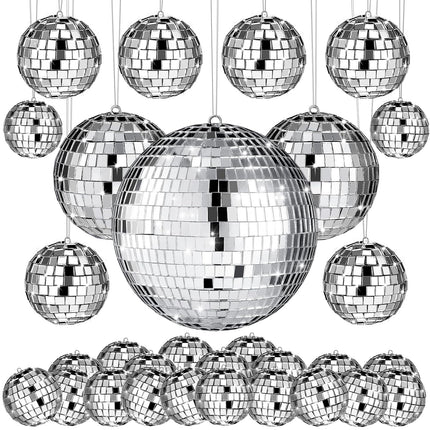54 Pcs Disco Ball, Hanging Disco Ball Decor Mini Silver Disco Ball Cake Topper Mirror Ball Decorations 74s Disco Themed Party Wedding Christmas Supplies