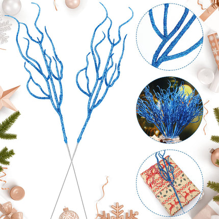 Jutom 30 Pcs Glitter Christmas Tree Pick 13.7 x 2.7 Inch Curly Tall Tree Filler Branches Christmas Tree Sprigs and Twigs Decorations for Vase Christmas Tree Xmas Wedding Decoration (Blue)