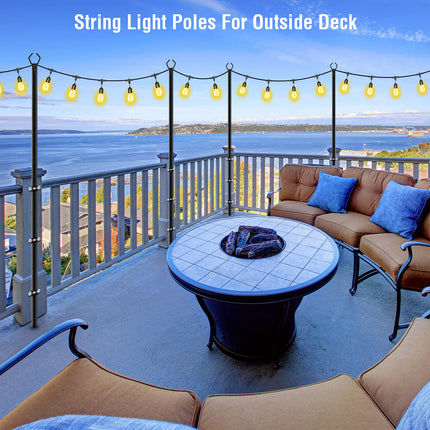 10Ft Metal Poles with Fork for Outdoor String Lights,2 Pack Light Stand for Outside Garden,Patio,Wedding,Backyard,Deck,Party