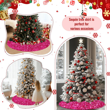 Hot Pink Christmas Tree Skirt Pencil 21 Inches Sequin Tree Skirt for Small Artificial Trees Velvet Christmas Tree Carpet Mat Embroidered Tree Skirts Fuchsia for All Season Festive Decorations