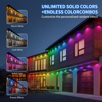 Permanent Outdoor Lights,100ft with 72 RGB+IC+Warm White+Cool White Eaves Lights,IP67 Waterproof Permanent Outdoor Lighting led,for Halloween Christmas, Work with Alexa, Google