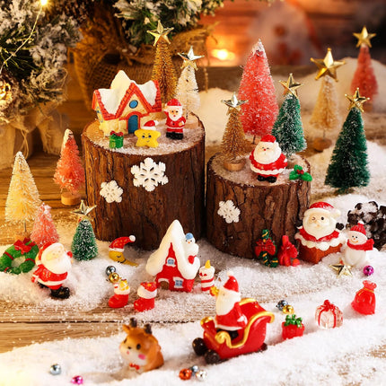 96 Pcs Miniature Ornaments for Snow Globe Kit DIY Christmas Village Decoration Christmas Figurines Mini Christmas Ornaments with Snowman Reindeer Santa Claus Snowflake(Green)