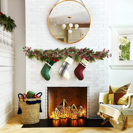 DearHouse 7FT Red Berry Christmas Garland with Pine Cone Garland Artificail Garland Indoor Outdoor Garden Gate Home Decoration for Winter Holiday Year Decor