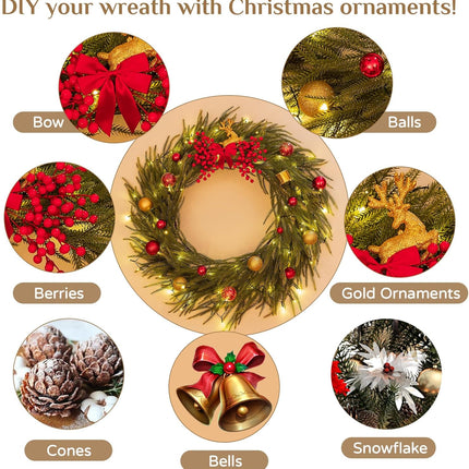 Large Christmas Wreath with Light for Outdoor - 35 Inch Prelit Christmas Wreaths for Outside Wall - Lighted Green Wreath All Season Decor