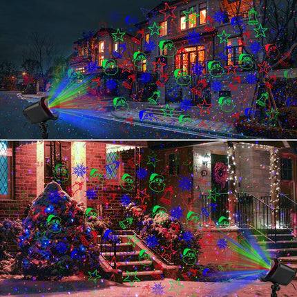 Christmas Laser Lights Outdoor, Christmas Projector Lights Outdoor with 9 Moving Red, Green, Blue Patterns, Remote Control, IP65 Waterproof for Outdoor Christmas, Decoration, Year, Holiday
