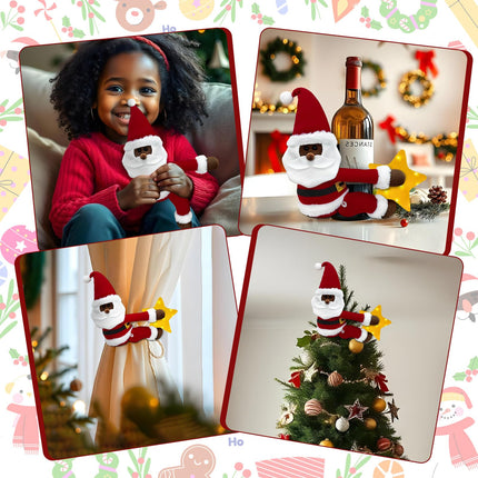 OurWarm Black Santa Christmas Tree Topper Star Lighted, Plush Xmas Tree Toppers Christmas Decorations Indoor, Christmas Tree Star Topper with Lights for Wine Bottle Curtain Christmas Tree Decor