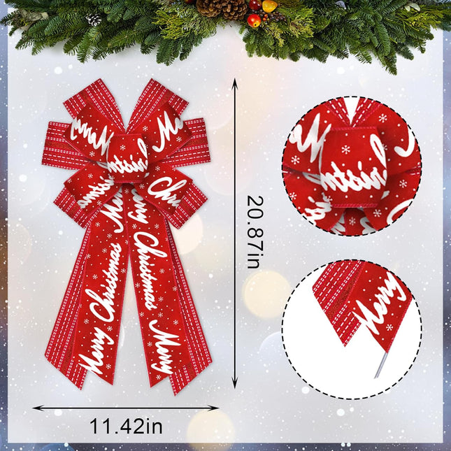 Threetols Large Chrsitmas Bows for Wreath,Red Glitter Stripe Wreath Bows Xmas Decor Bows for Front Door, Snowflake Red Burlap Ornament Tree Topper Bows for Christmas Indoor Outdoor Decor