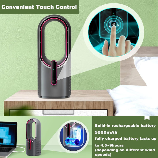 Misby Desk Fan, Portable Bladeless Fan, Small Personal Cooling Fan With 3 Speeds, Touch Control Desktop Fan, Electric Quiet Table