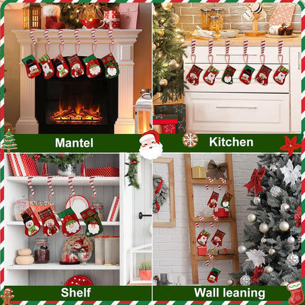 Christmas Stocking Holders for Mantle Set 4, Lightweight Metal Stocking Hangers Adjustable Candy Cane Stocking Hooks for Fireplace Widened Non-Skid Stocking Holders for Christmas Decoration