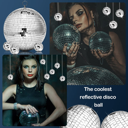 WILLBOND 17 Pack Large Christmas Disco Ball Hanging Disco Ball Small Mirror Disco Balls Decorations for Party Xmas Festivals Decor Decoration (8 Inch, 6 Inch, 1.2 Inch)
