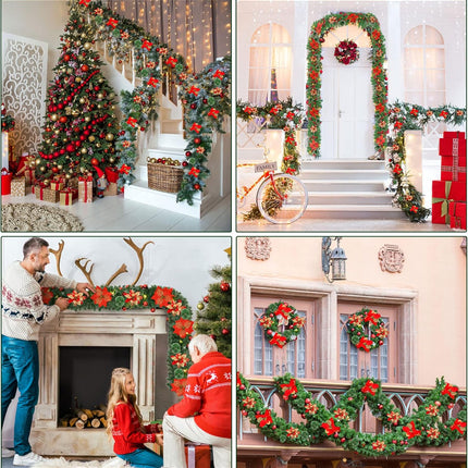 9FT Prelit Artificial Christmas Garland with Lights: Greenery Garland Decoration with 30 Warm LED Lights - Xmas Garland for Office Fireplace Mantle - Christmas's Day Indoor Outdoor Holiday Decor