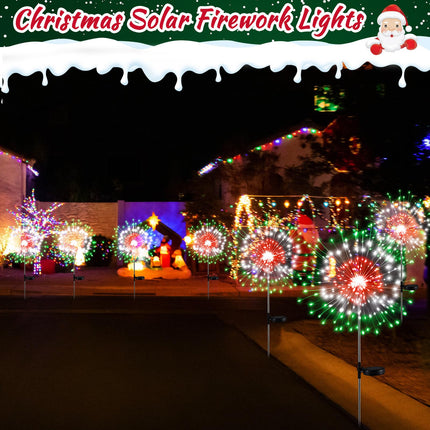 6 Pcs Christmas Solar Firework Lights Solar Lights Outdoor Garden 120 LED 8 Modes Waterproof LED Sparkler Lights Outdoor for Patio Yard Pathway Walkway(Red, White, Green)